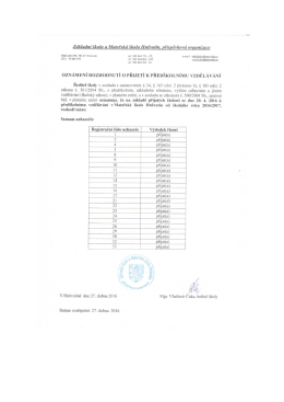 Oznámení rozhodnutí o přijetí k předškolnímu vzdělávání od roku