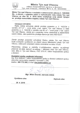 Zveřejněn&iacute; z&aacute;měru prodeje pozemku p. č. 1422/34