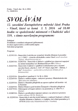 Program 12. zasedání Zastupitelstva MČ Praha