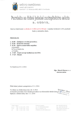 Pozvánka na řádné jednání zastupitelstva města č. 4/2016