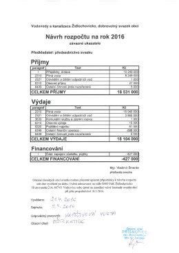 Návrh rozpočtu VaK Židlochovicko na rok 2016.