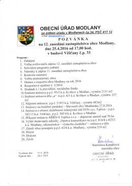 Pozvánka na 12. zasedání zastupitelstva obce Modlany