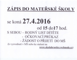 Zápis do MŠ 27.4.2016