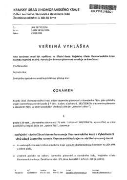 Veřejná vyhláška - návrh Zásad územního rozvoje JMK.