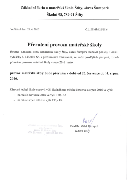 Přerušení provozu MŠ - Základní a mateřská škola Štíty