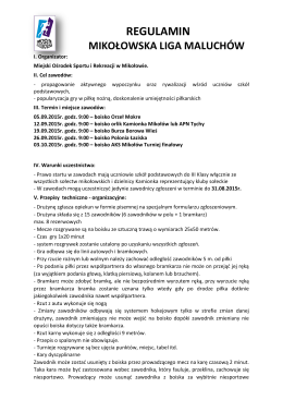 Mikołowska Liga Maluchów 5.09 – 3.10.2015 (regulamin rozgrywek)
