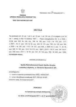 dystrybucja energii elektrycznej DEE/293/1493/W/2/2011/BT z p&oacute;źń