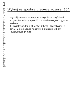 Wykr&oacute;j na spodenki dresowe rozm. 104, PDF.