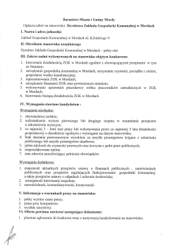 Burmistrz Miasta i Gminy Mordy Ogłasza nab&oacute;r na stanowisko