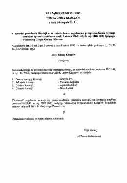 zARzĄDzENIE NR 85 12015 wÓJTA GMINY KŁoczEw