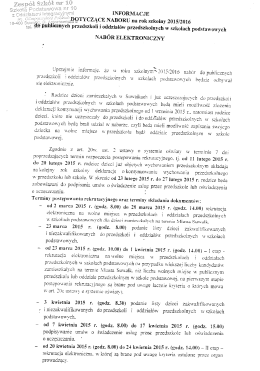 Informacje dotyczące naboru na rok szkolny 2015/2016 do