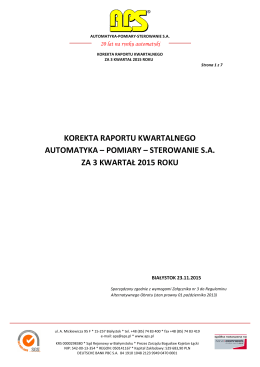 korekta raportu za 3 kwartał 2015 - APS Automatyka