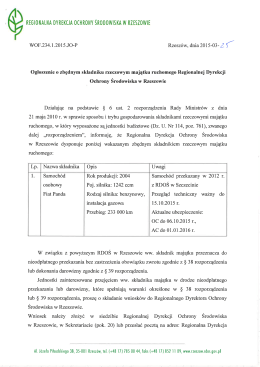 Ogłoszenie o zbędnym składniku rzeczowym majątku ruchomego