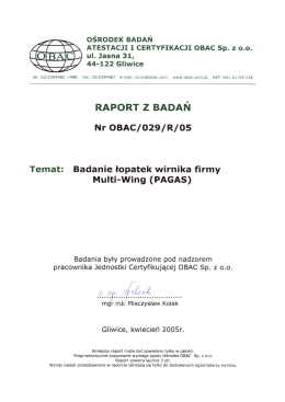 Raport z badań łopatek wirnika PAGAS (OBAC Gliwice)