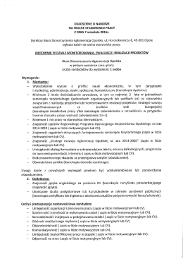 OGŁOSZENIE O NABORZE NA WOLNE STANOWISKO PRACY Z