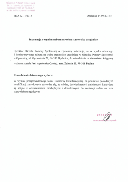 Informacja o wyniku naboru na wolne stanowisko urzędnicze