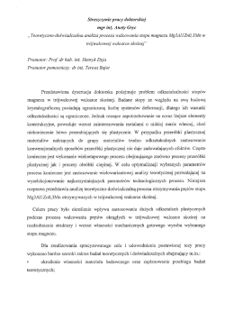 Streszczenie pracy doktorskiej mgr inż. Anety Gryc &bdquo; Teoretyczne