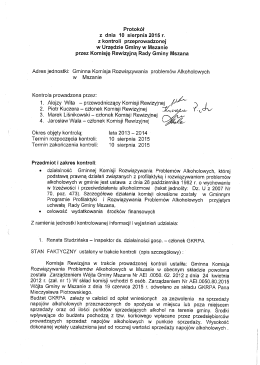 Protok&oacute;ł z dnia 10 sierpnia 2015 r. z kontroli przeprowadzonej w