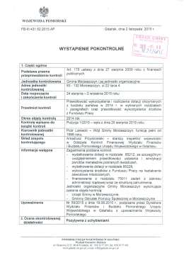 Wystąpienie pokontrolne z kontroli przeprowadzonej przez