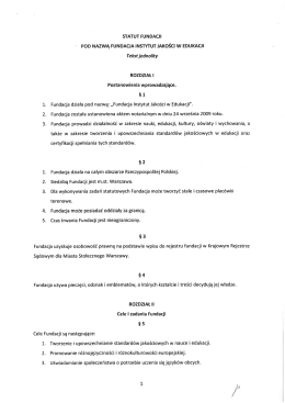 STATUT FUNDACJI POD NAZWĄ FUNDACJA INSTYTUT JAKOŚCI