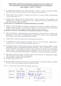 Procedura przyjęcia odpadów zawierajacych azbest na składowisko
