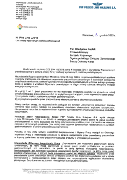 Odpowiedź PKP PLK S.A. na nasze pismo dotyczące wydawania