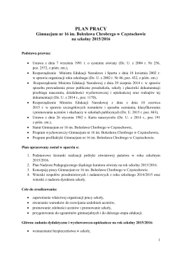 Plan pracy szkoły - Gimnazjum nr 16 w Częstochowie