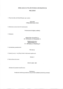 DEKLARACJA wŁAśCIWoŚcI UŻYTKOWYCH