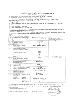 DEKLARACJA wŁAŚCIwośCI UŻYTKOWYCH