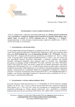 zawiadominie o wyłonieniu najkorzystniejszej oferty