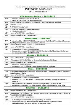 intencje mszalne - Sanktuarium Miłosierdzia Bożego w Świebodzinie