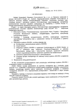 Olsztyn, dn. 15-12- 2015 r. List referencyjny Zakład Gospodarki