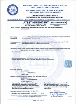 Atest higieniczny 2015 Sejcom