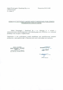 Zakład Wodociąg&oacute;w` i Kanalizacji Sp. z 0.0. Proszowice 2015-10