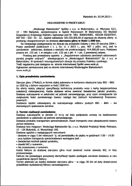 Ogłoszenie o przetargu - Wodociągi Białostockie Sp. z oo
