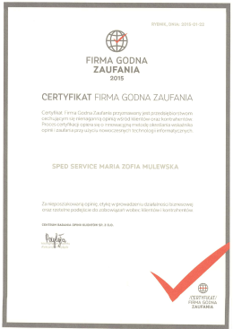 Certyfikat Firma Godna Zaufania - Sped