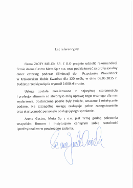 List referencyjny Firma ZŁOTY MELON SP. Z 0.0