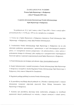 Zarządzenie Nr 26/2015 Prezesa Sądu Rejonowego w Bydgoszczy