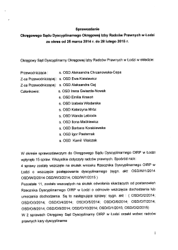 Sprawozdanie Okręgowego Sądu Dyscyplinarnego Okręgowej Izby