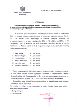 Informacja Prezesa Sądu Rejonowego w Wołowie w sprawie