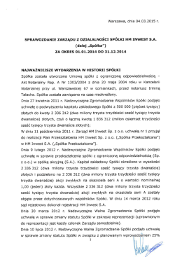 Sprawozdanie Zarządu za rok 2014