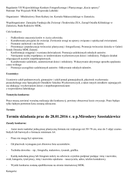 Termin składania prac do 28.01.2016 r. u p.Mirosławy Szostakiewicz