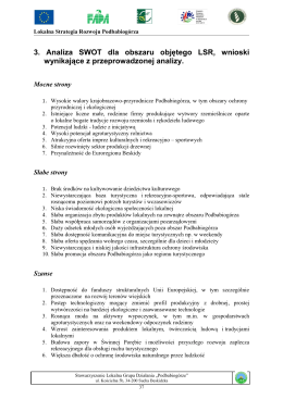 3. Analiza SWOT dla obszaru objętego LSR, wnioski wynikające z