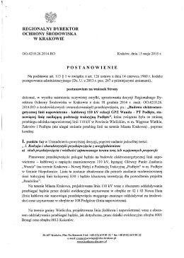 Postanowienie Regionalnego Dyrektora Ochrony Środowiska w