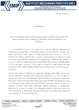 IMP, dn. 29.06.2015 r. INFORMACJA Dotyczy: postępowania w