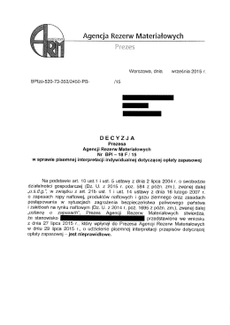 Decyzja Prezesa ARM nr BPI-18F/15 w sprawie pisemnej