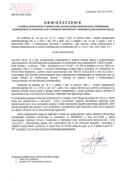 Obwieszczenie o wydaniu postanowienia w sprawie