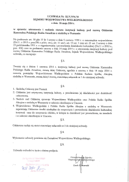Uchwala Sejmiku Wojewódzkiego o utworzeniu Instytucji
