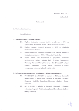 Autoreferat 1. Stopień, imię i nazwisko Konrad Stańczyk