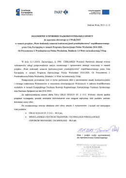 ogłoszenie o wyborze najkorzystniejszej oferty